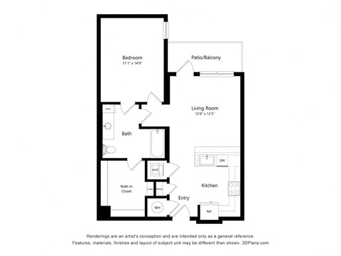 A4 1 Bed 1 Bath floor plan   at The Landing on Summers Street Apartments, Georgia, 30144